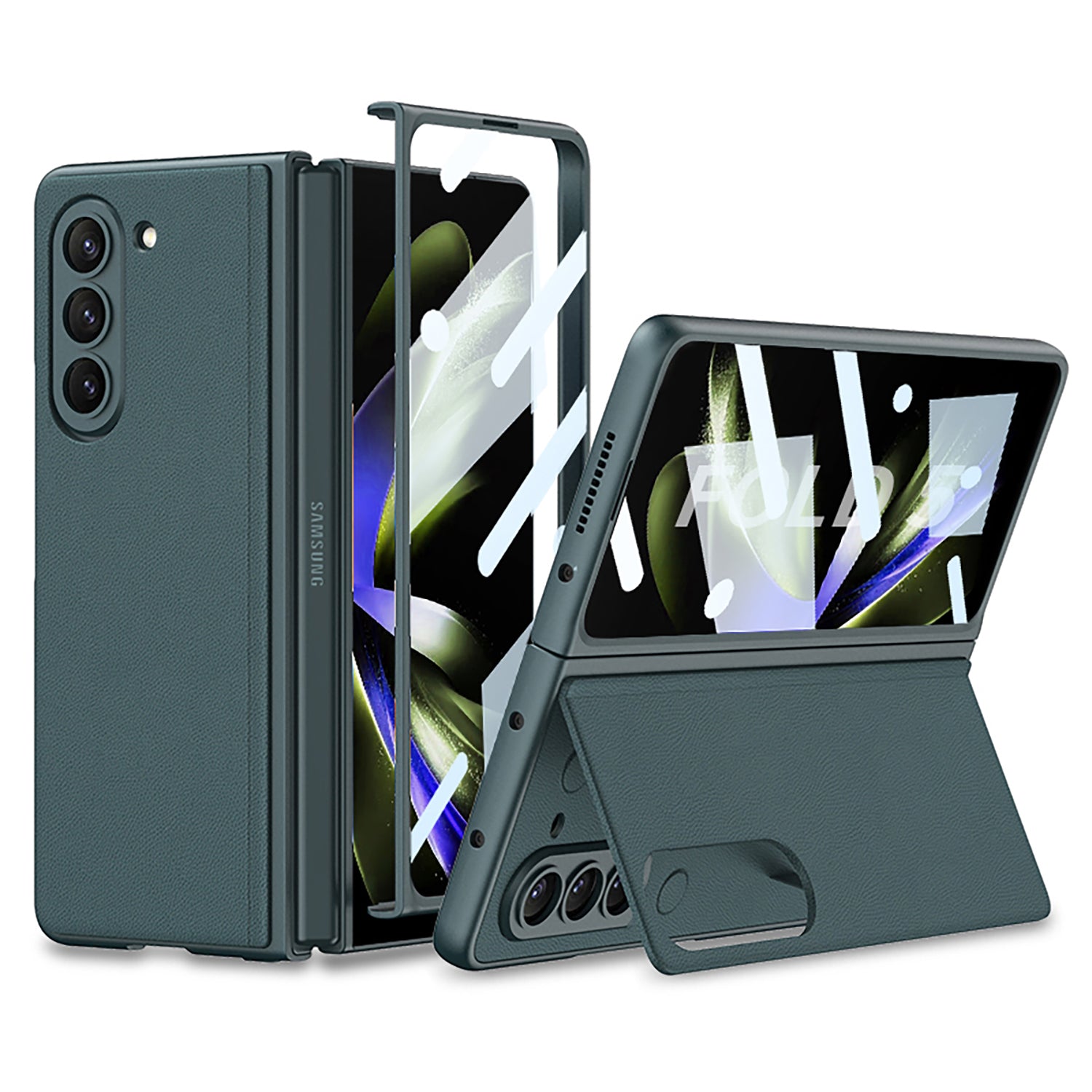 GKK For Samsung Galaxy Z Fold5 5G Kickstand Phone Case Ultra Slim Hard PC PU Leather Phone Cover with Tempered Glass Film GKK For Samsung Galaxy Z Fold5 5G Kickstand Phone Case Ultra Slim Hard PC PU Leather Phone Cover with Tempered Glass Film